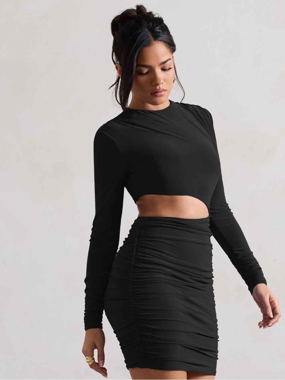 BlackCutout Long-Sleeve Crop Top - Women